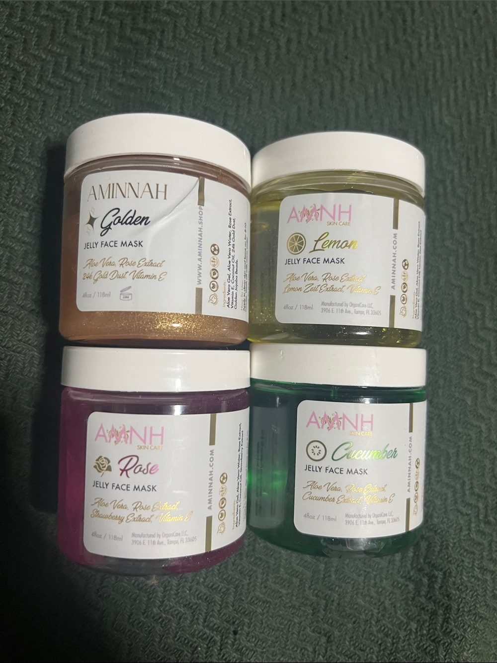 AMINNAH Jelly Face Mask Set — Golden, Lemon, Rose, Cucumber
